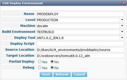 ProjAdmin DeployEnv Edit popup