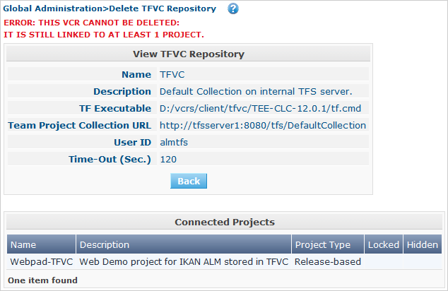 GlobAdm VCR TFVC Delete Error