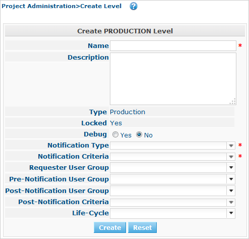ProjAdmin Levels ProductionLevel Create