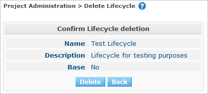 ProjAdmin LifeCycles Delete