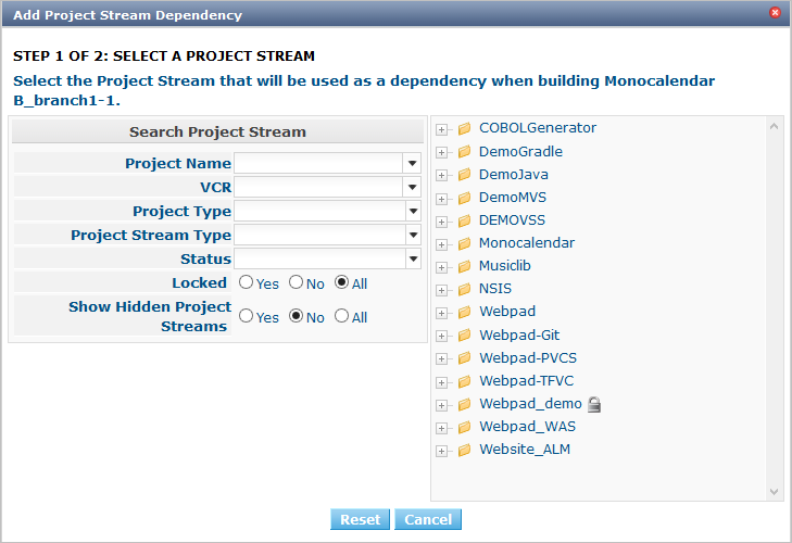 ProjAdmin ProjectStream AddDependency Step1